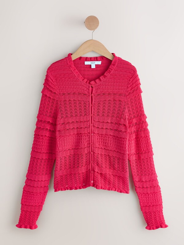 Seraphine Dark Pink Shirred Frill Knitted Cardigan