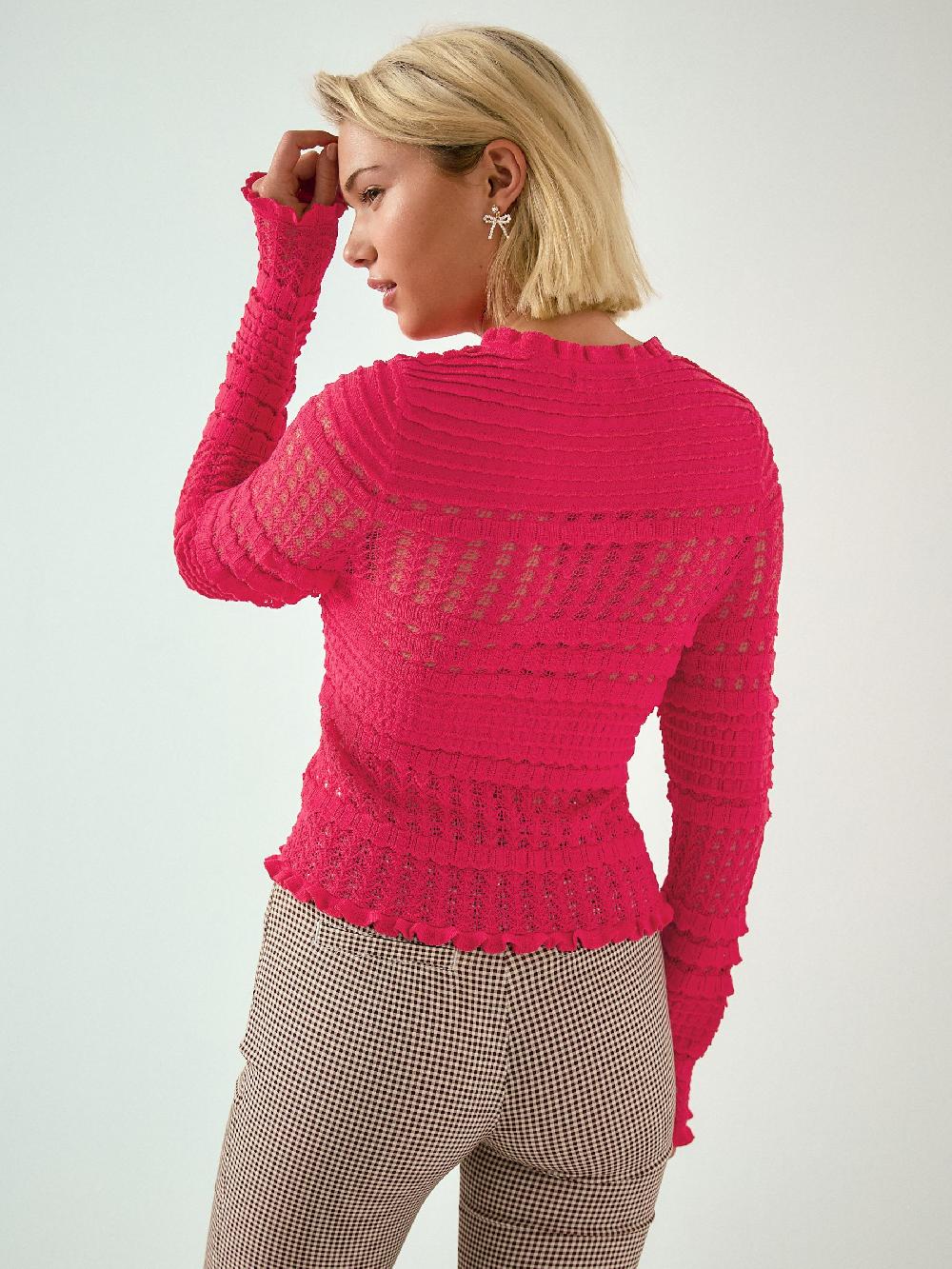 seraphine Dark Pink Shirred Frill Knitted Cardigan