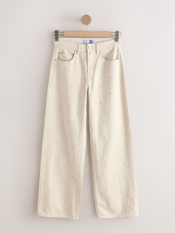 Seraphine Ecru Embroidered Heart Wide Leg Jeans