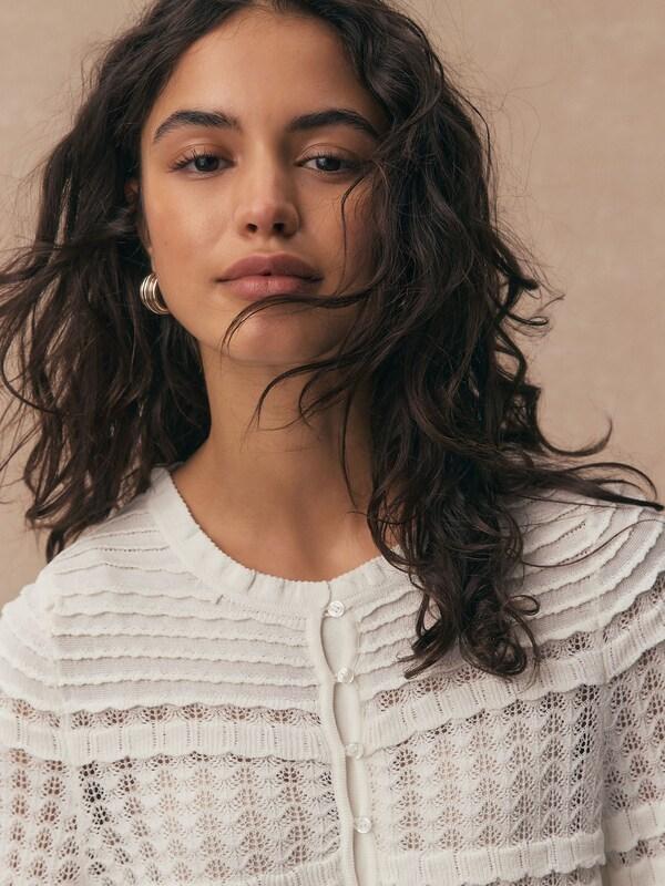 Seraphine Ecru Shirred Frill Knitted Cardigan