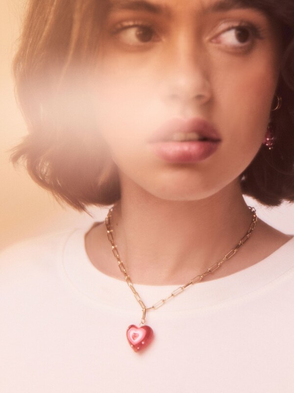 Seraphine Gold Tone Red Heart Pendant Necklace