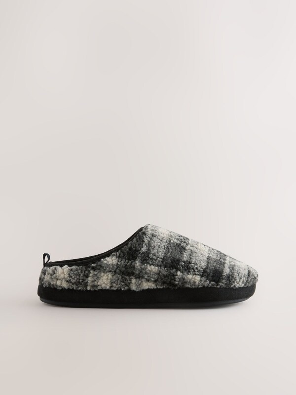 Seraphine Grey Check Mule Slippers