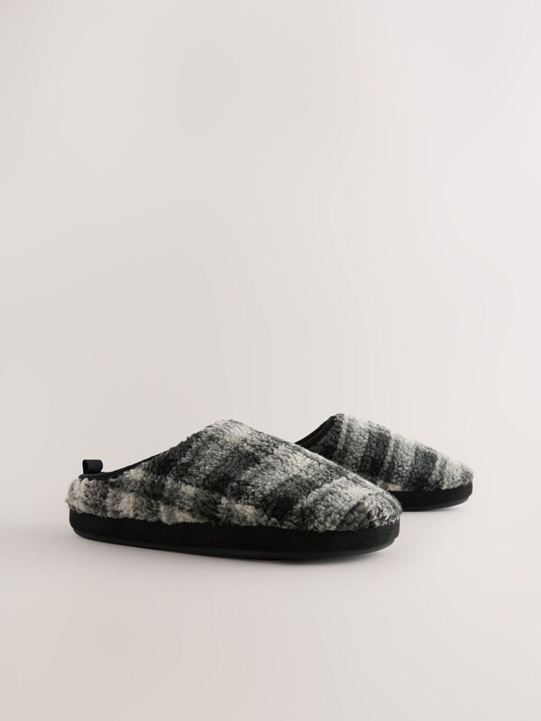Seraphine Grey Check Mule Slippers