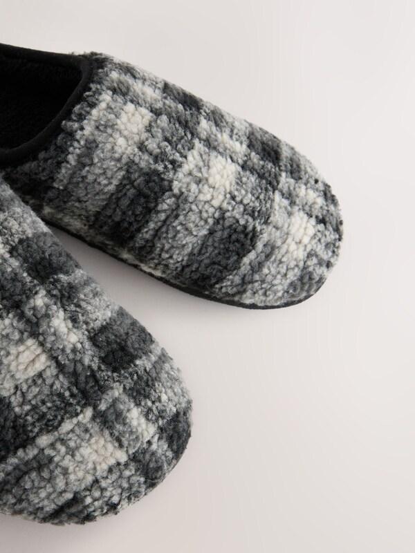 Seraphine Grey Check Mule Slippers