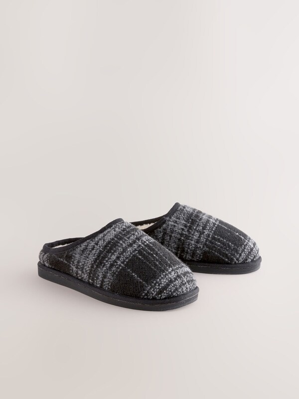 Seraphine Grey Check Mule Slippers