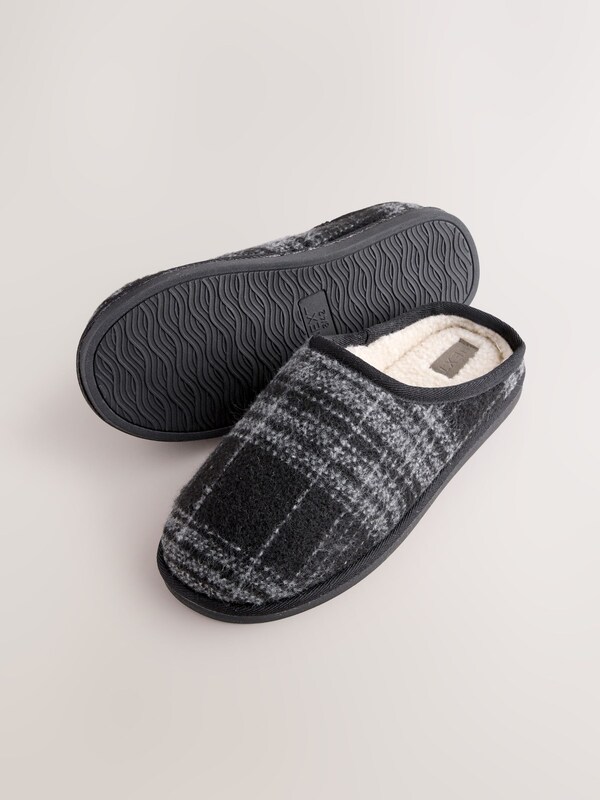 Seraphine Grey Check Mule Slippers