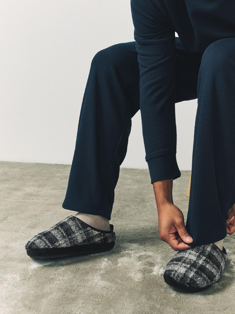 seraphine Grey Check Mule Slippers