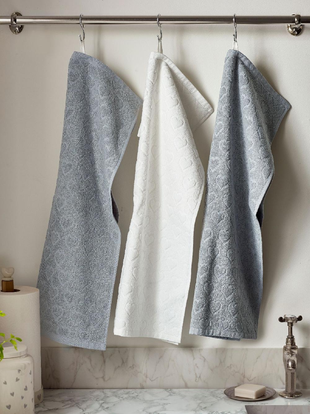 seraphine Grey Hearts Terry Set of 3 Tea Towels
