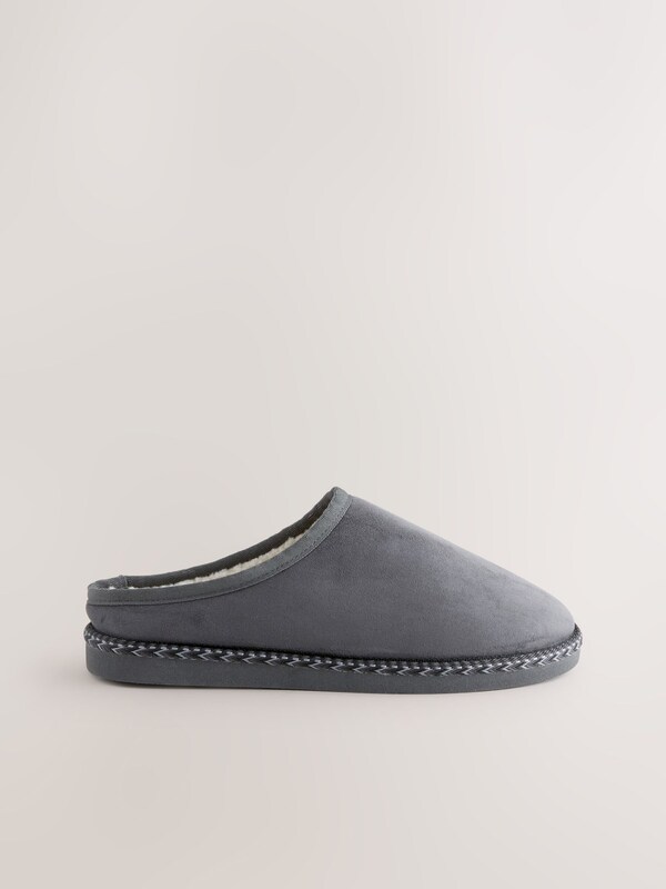Seraphine Grey Microsuede Taped Mule Slippers