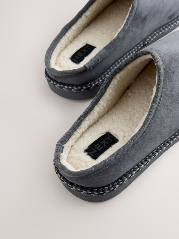 Seraphine Grey Microsuede Taped Mule Slippers