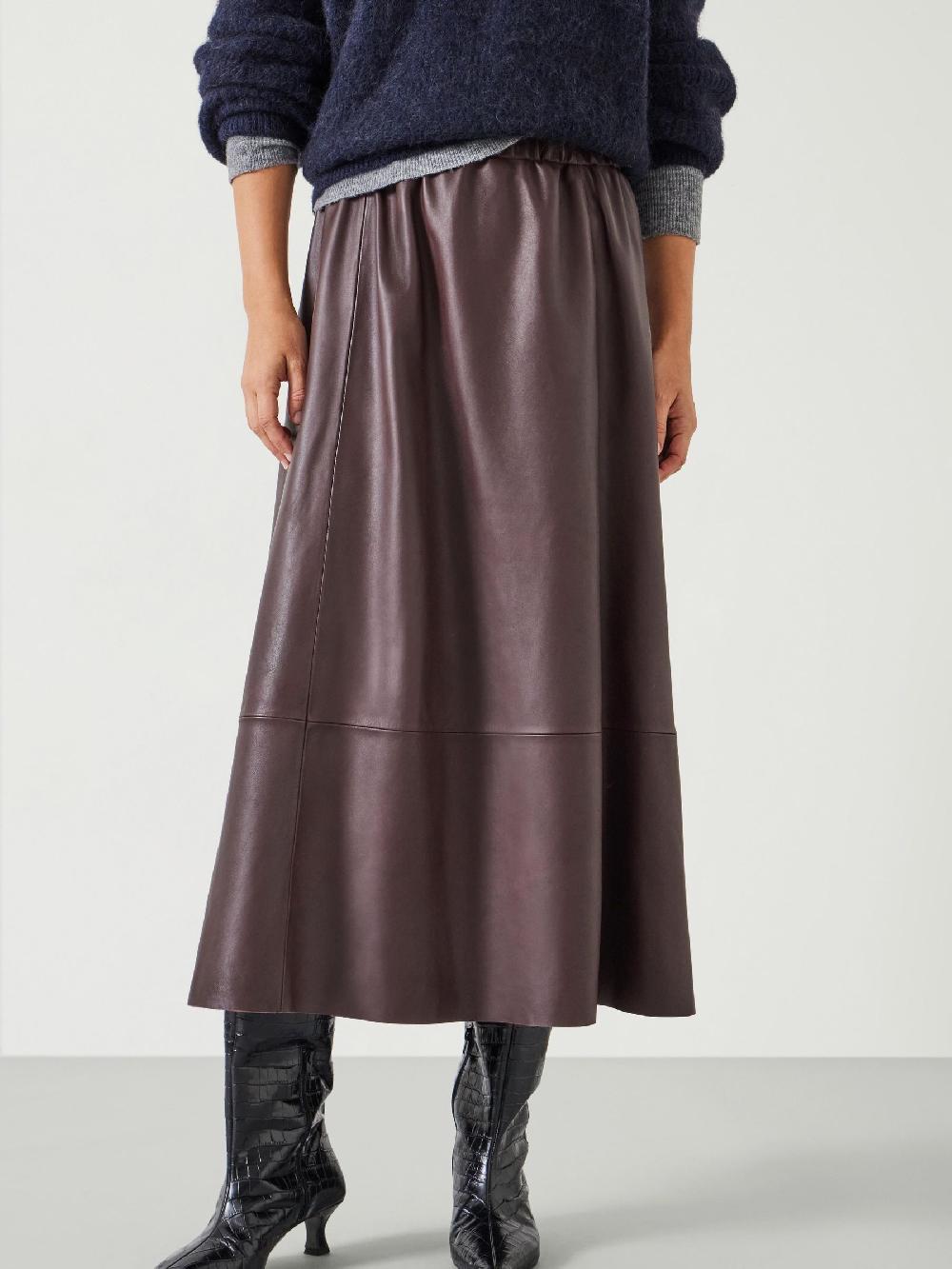 seraphine Hush Red Agatha Leather Midi Skirt