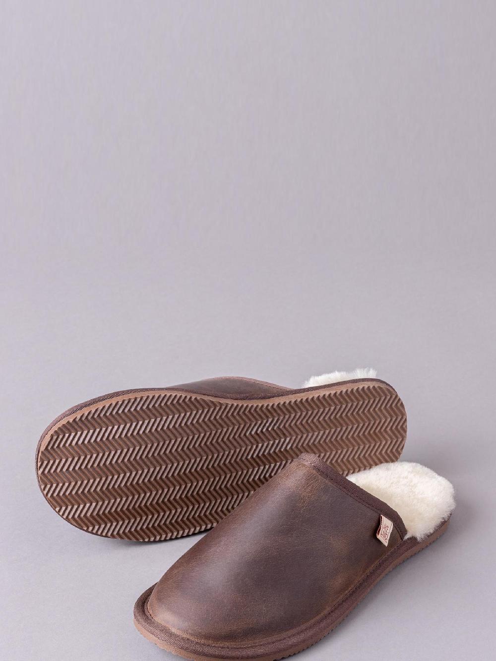 seraphine Lakeland Leather Brown Slider Slippers