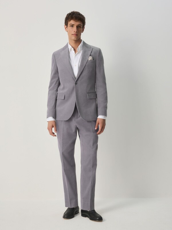 Seraphine Light Grey Slim Fit Corduroy Suit Jacket