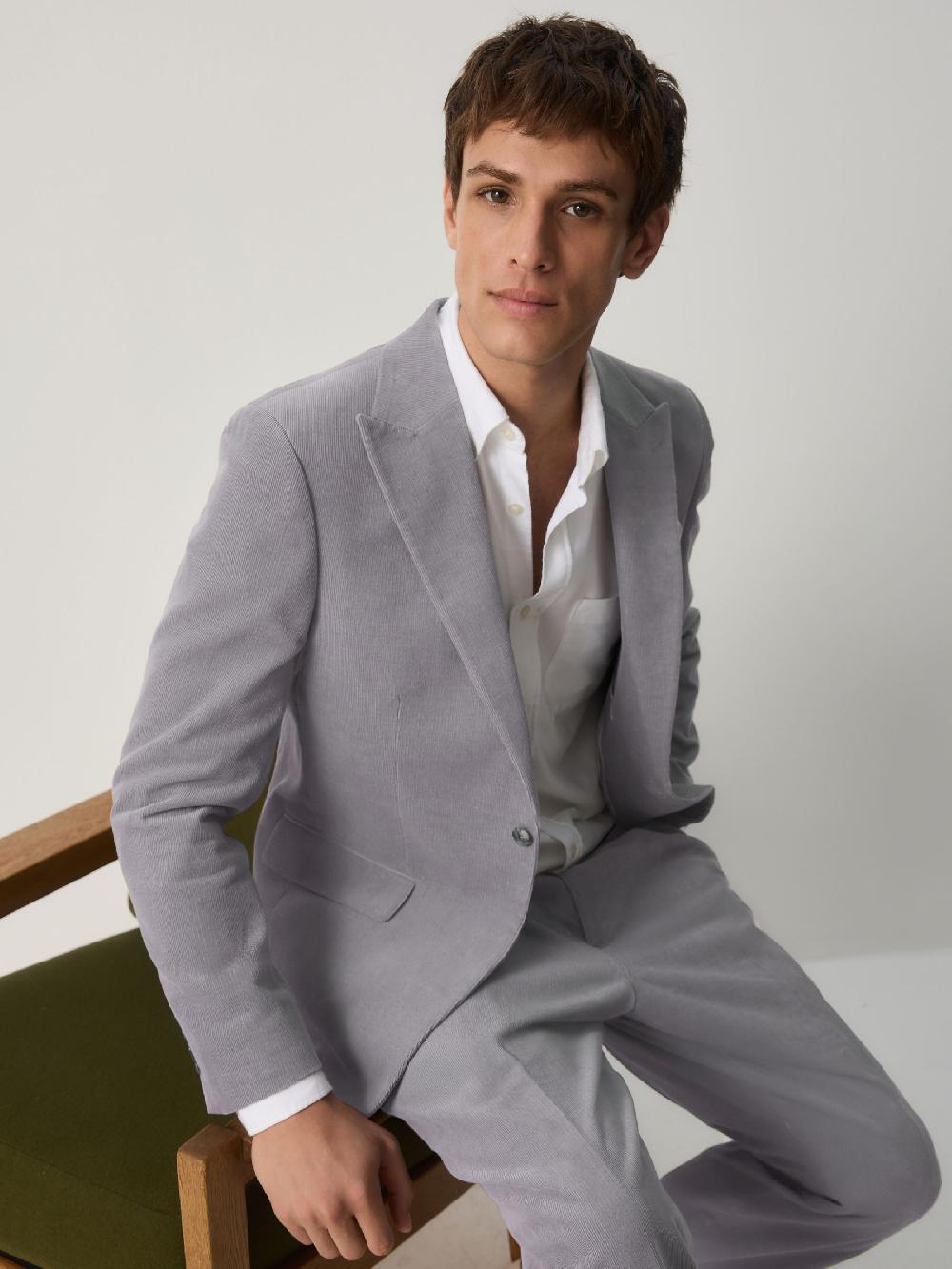 seraphine Light Grey Slim Fit Corduroy Suit Jacket