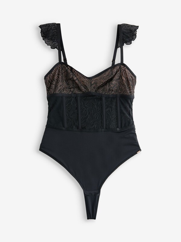 Seraphine Lipsy Black Lace Cap Sleeve Bodysuit