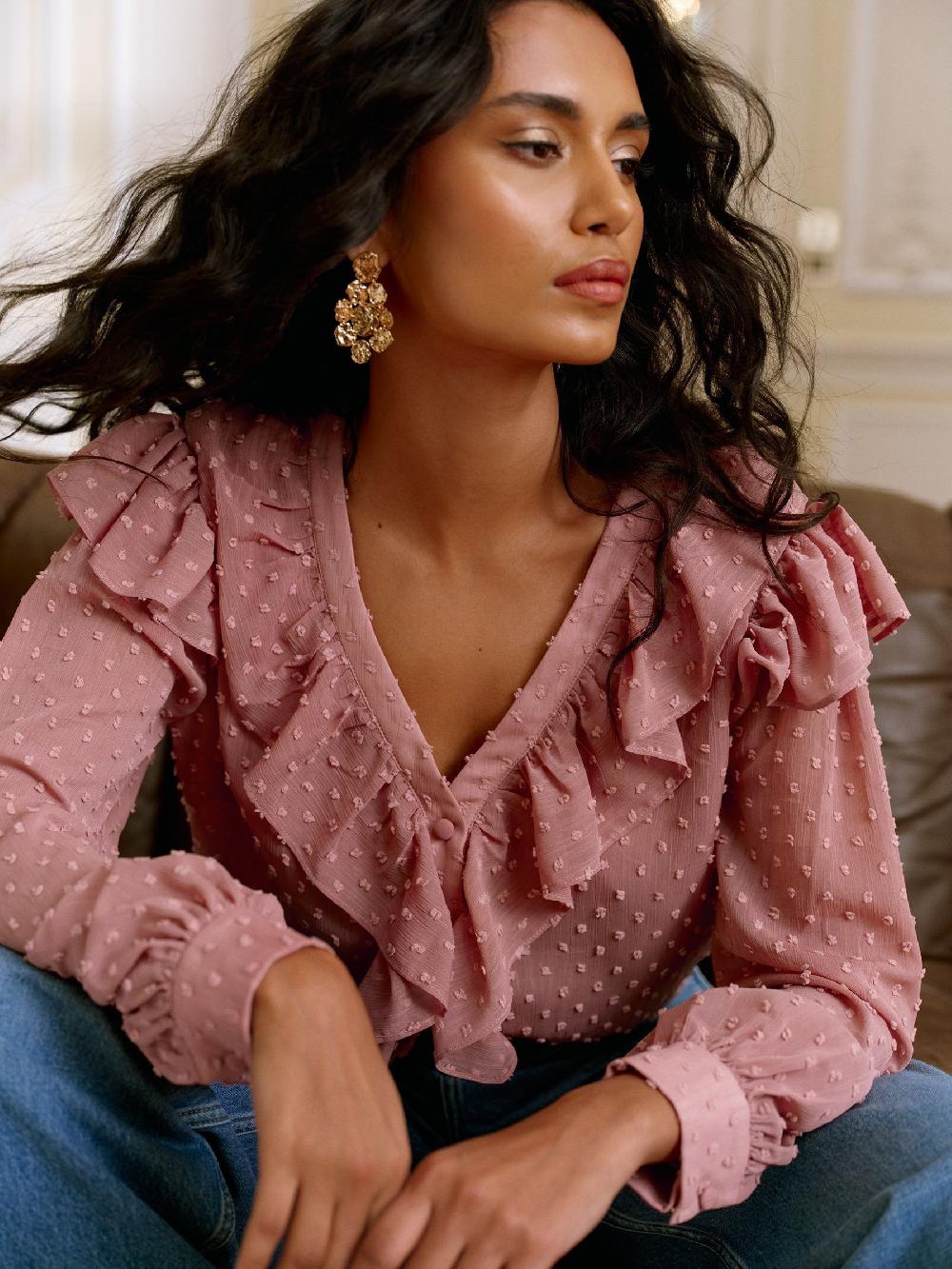 seraphine Lipsy Pink Ruffle Blouse