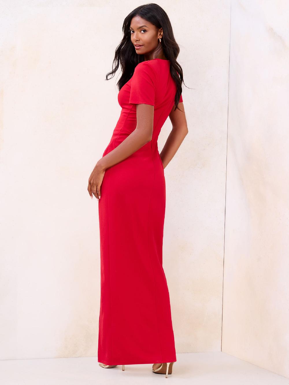 seraphine Lipsy Red Drape Skirt Ruched Maxi Dress