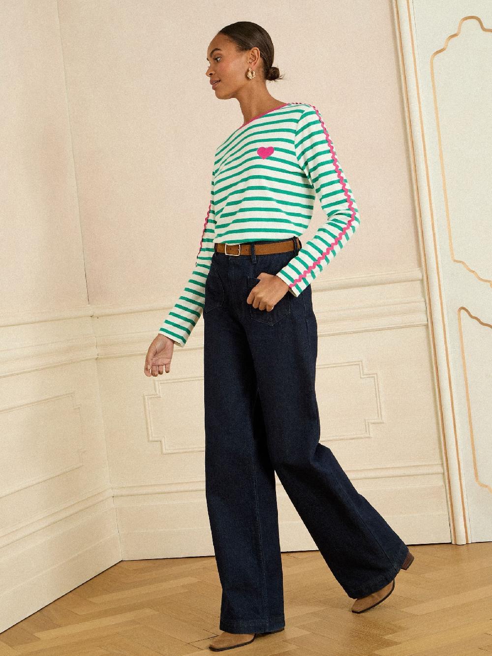 seraphine Love & Roses Green Stripe Long Sleeve Top