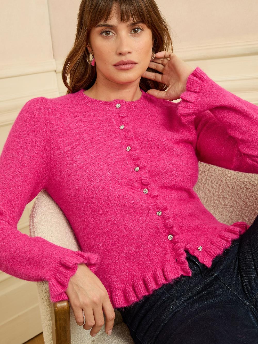 Seraphine Love & Roses Pink Frill Button Cardigan
