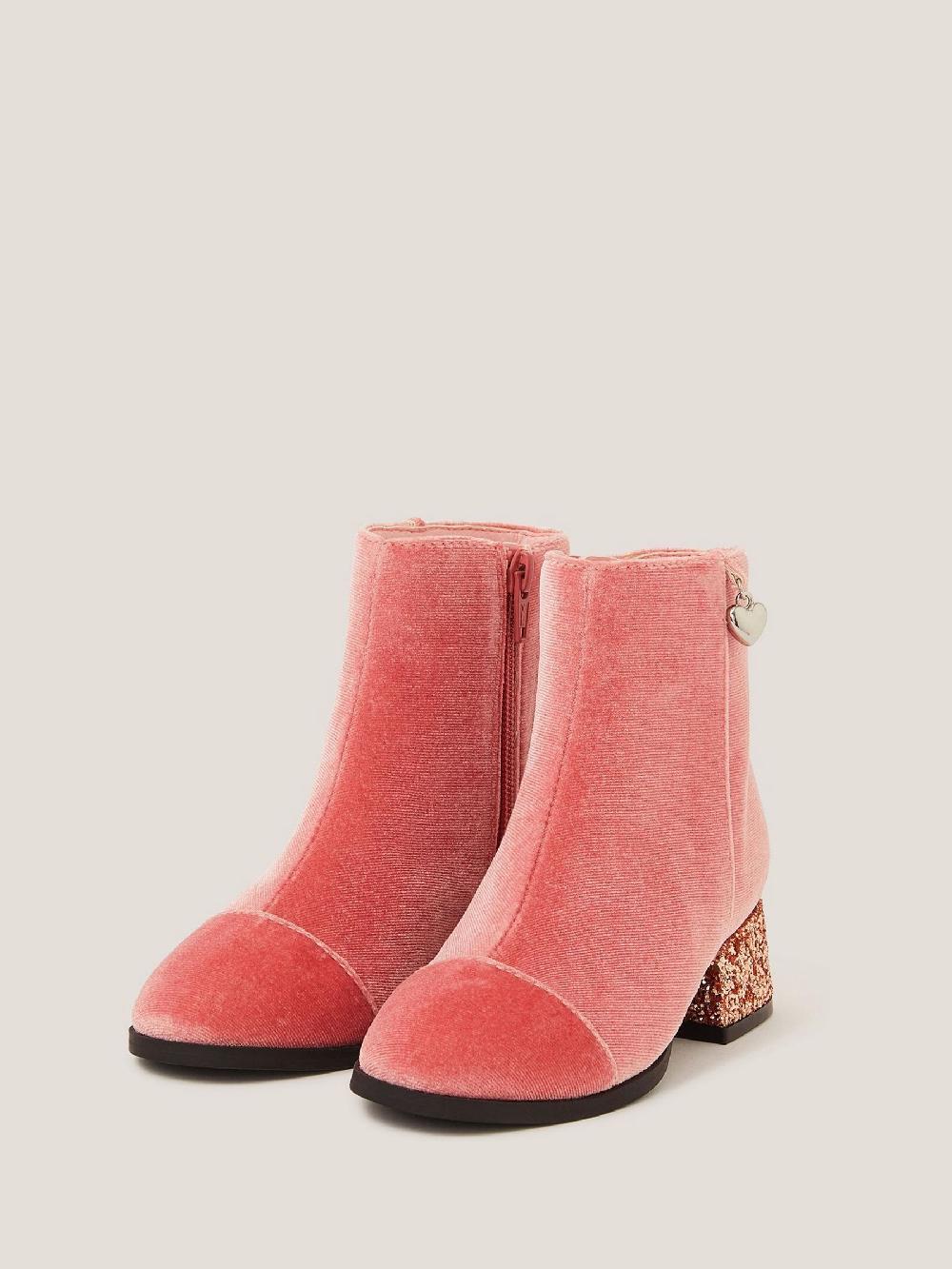 seraphine Monsoon Pink Velvet Glitter Heel Boots