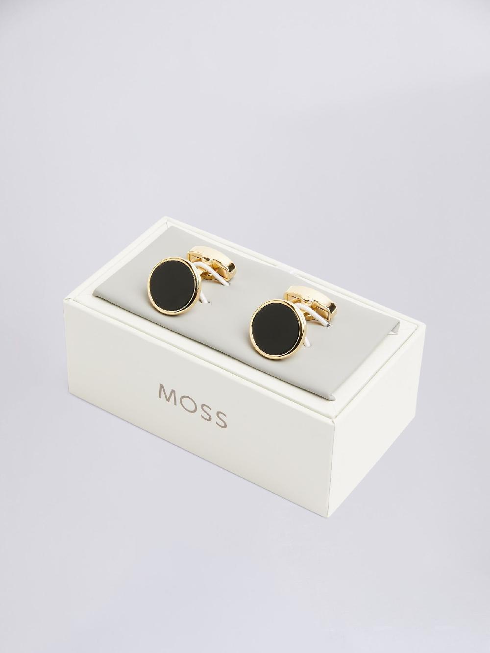 seraphine MOSS Gold Tone Onyx Round Cufflinks