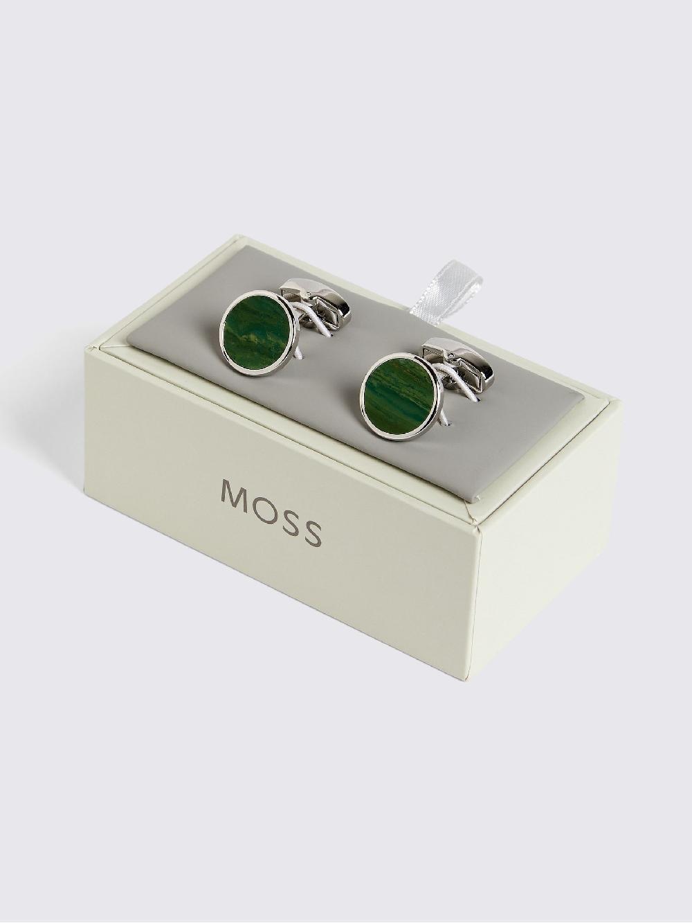 seraphine MOSS Jade Stone Round Cufflinks