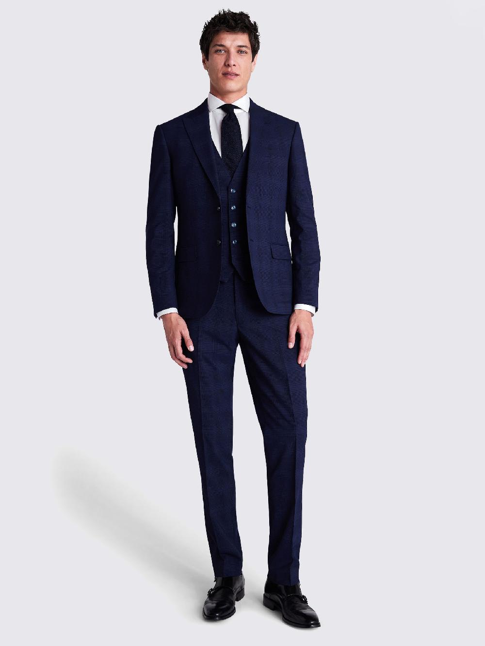 seraphine MOSS Navy Check Slim Fit Suit Jacket