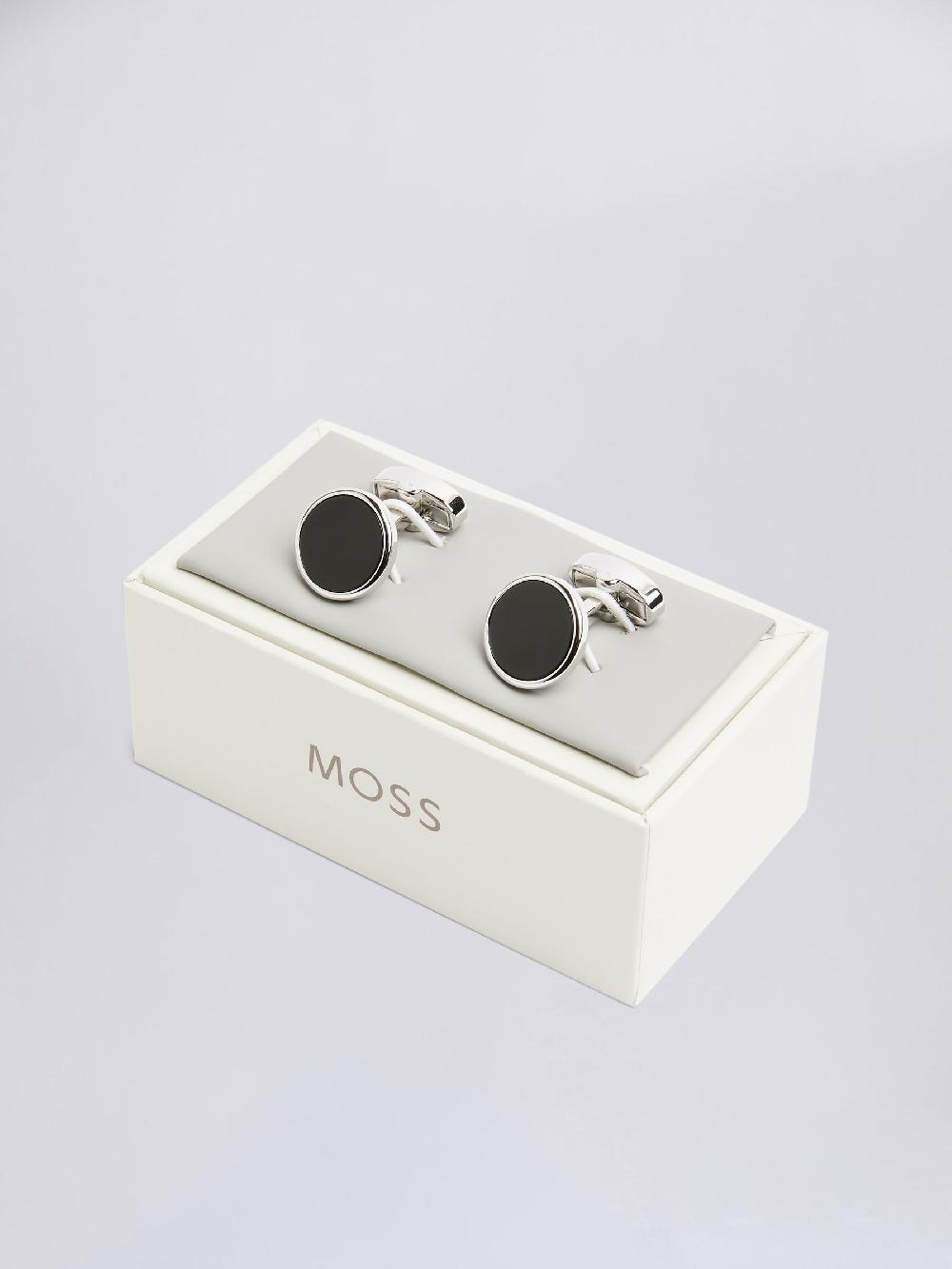 seraphine MOSS Silver Tone Onyx Round Cufflinks