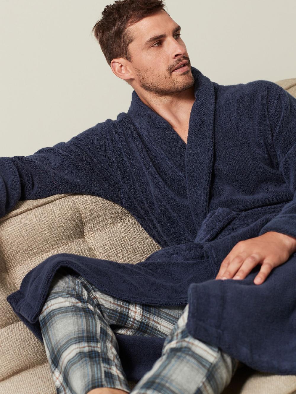 seraphine Navy Blue Cotton Towelling Dressing Gown