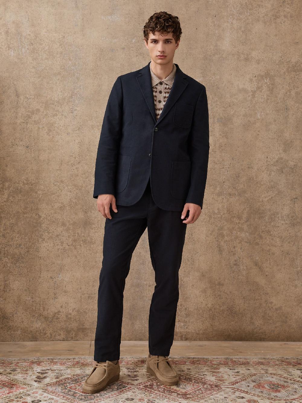 seraphine Navy Blue Relaxed Fit Cotton Suit Jacket