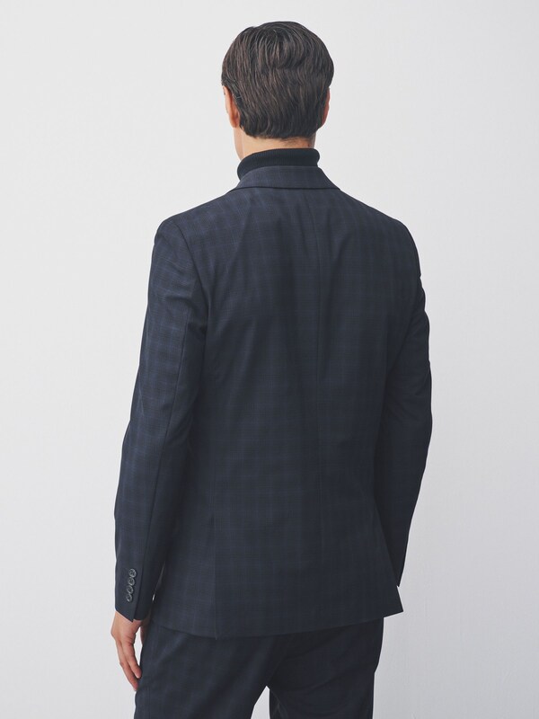 Seraphine Navy Blue Slim Fit Check Suit Jacket