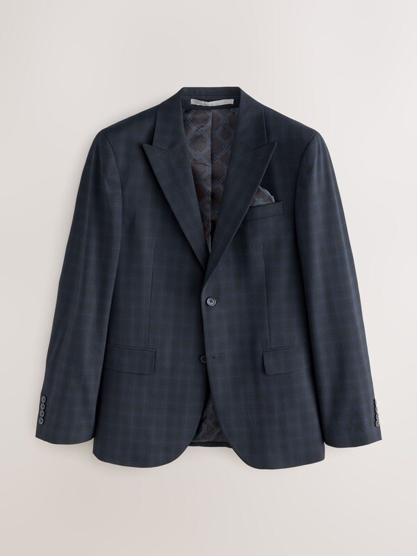 Seraphine Navy Blue Slim Fit Check Suit Jacket