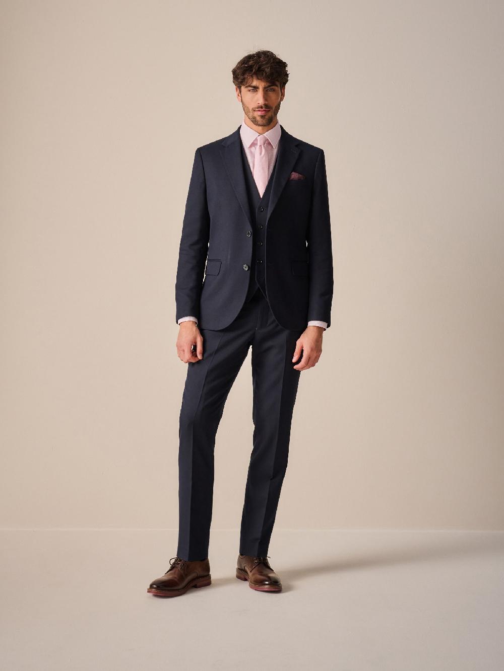 seraphine Navy Blue Slim Fit Textured Suit Jacket