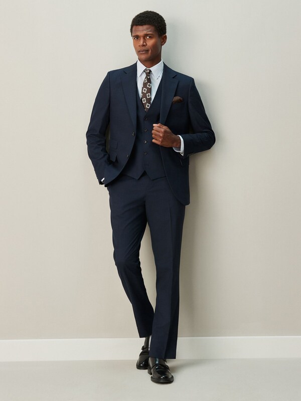 Seraphine Navy Blue Slim Ft Check Suit Jacket