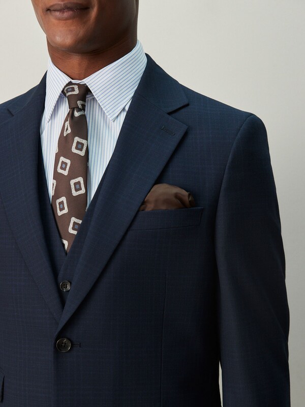 Seraphine Navy Blue Slim Ft Check Suit Jacket