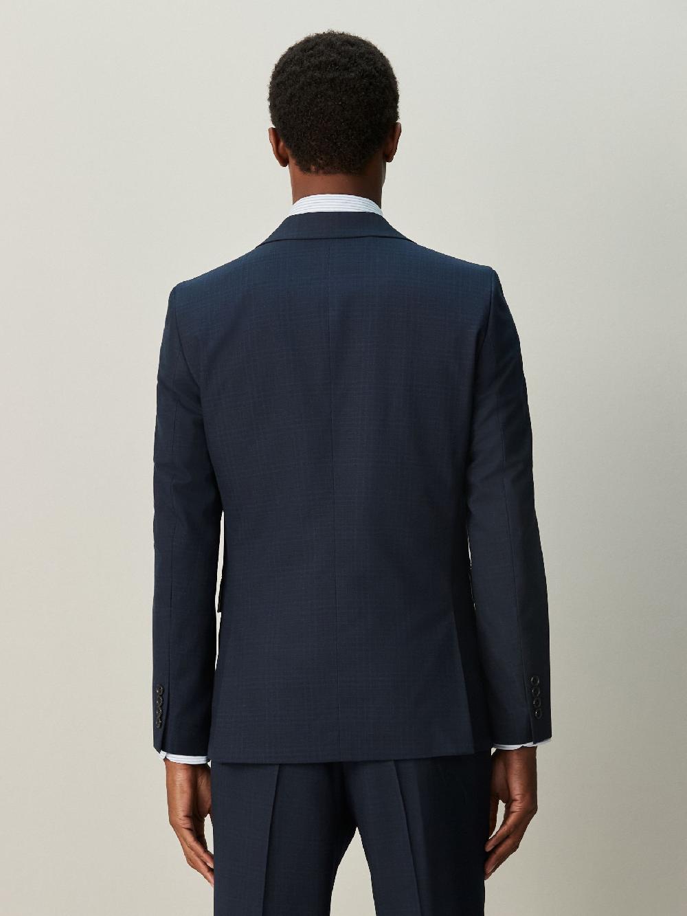 seraphine Navy Blue Slim Ft Check Suit Jacket