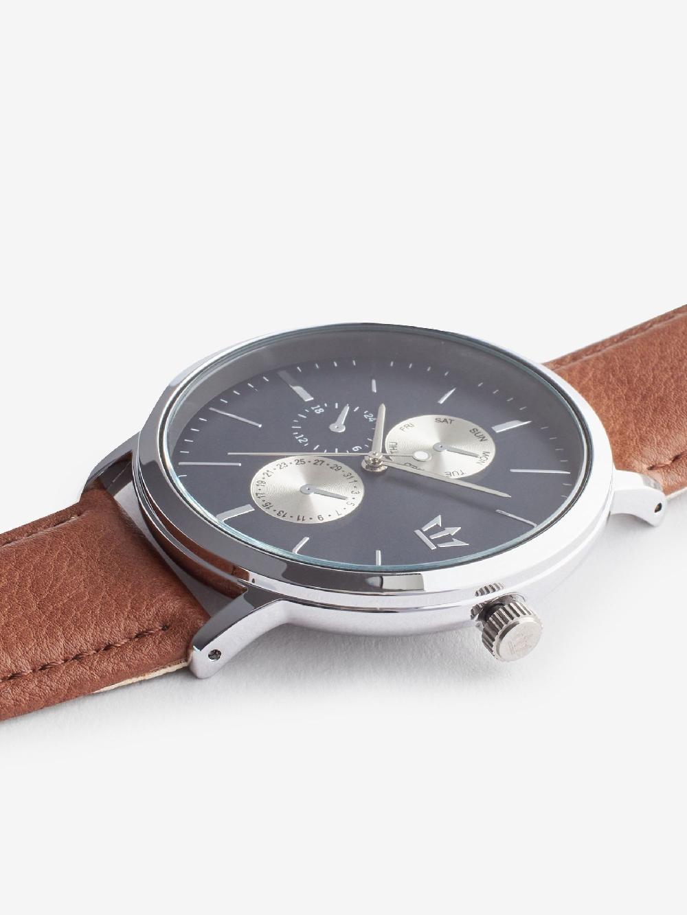 seraphine Navy/Tan Vertical Dial Watch