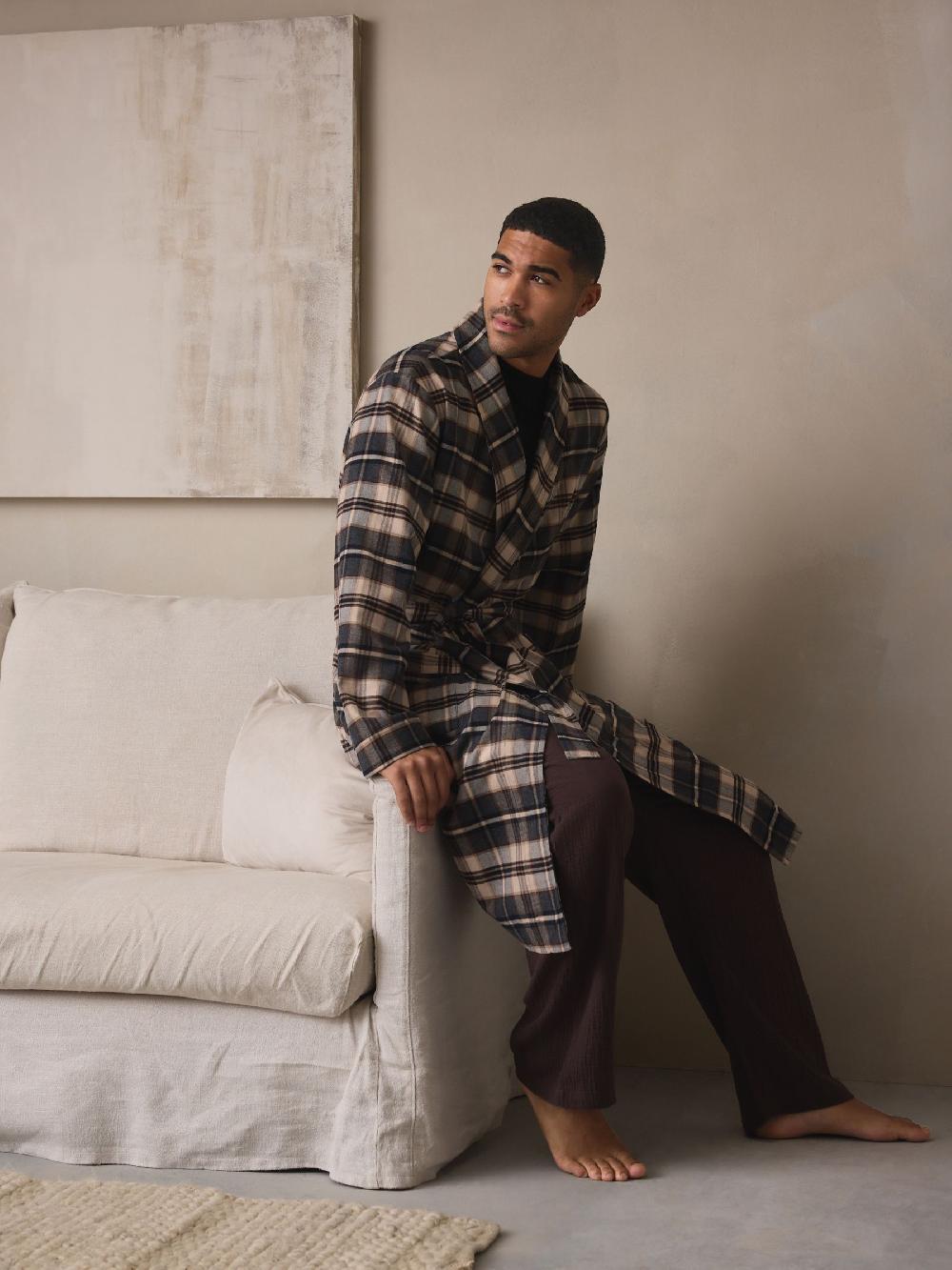 seraphine Neutral Check Woven Dressing Gown