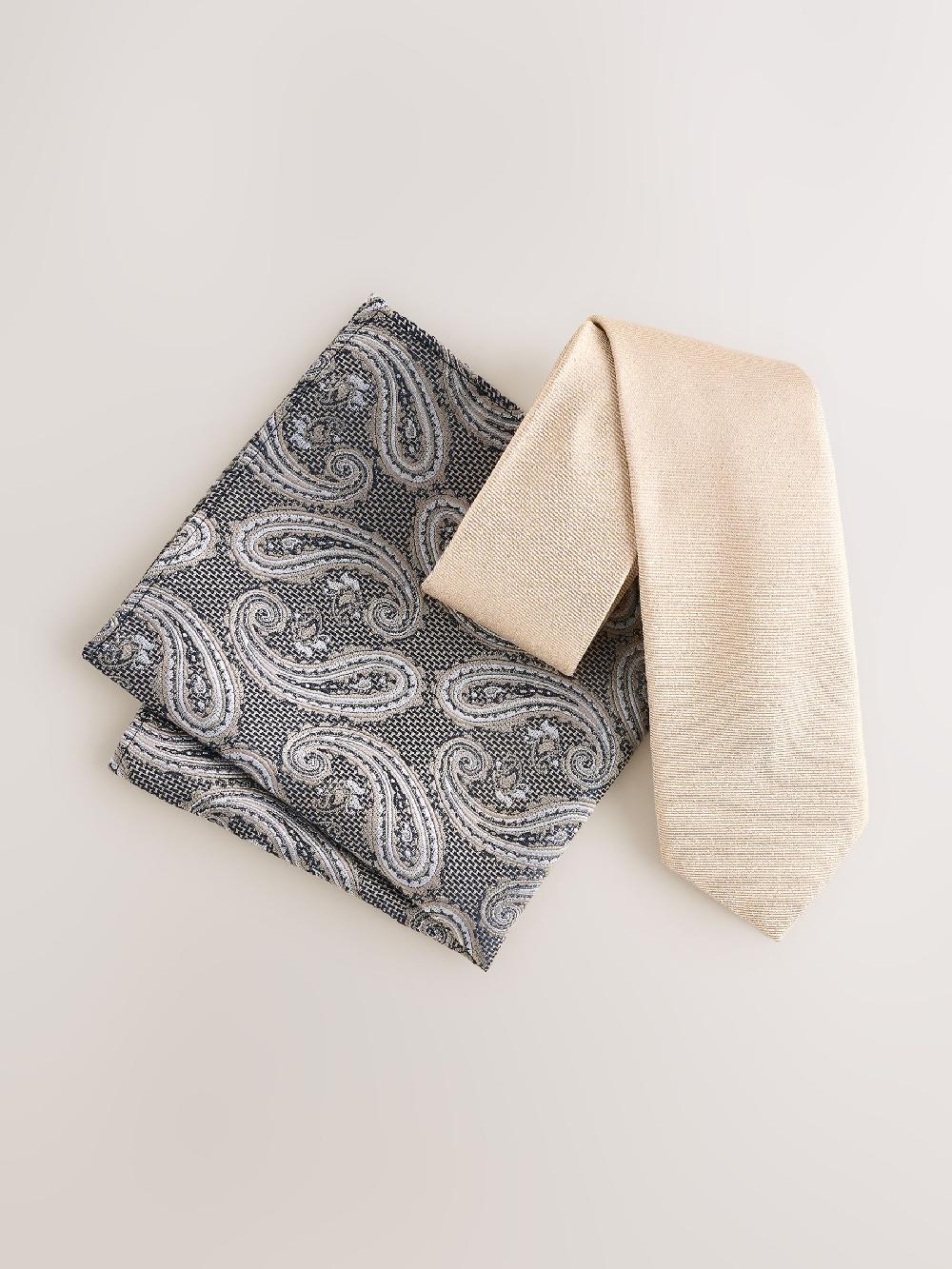 seraphine Neutral Tie and Pocket Square Set