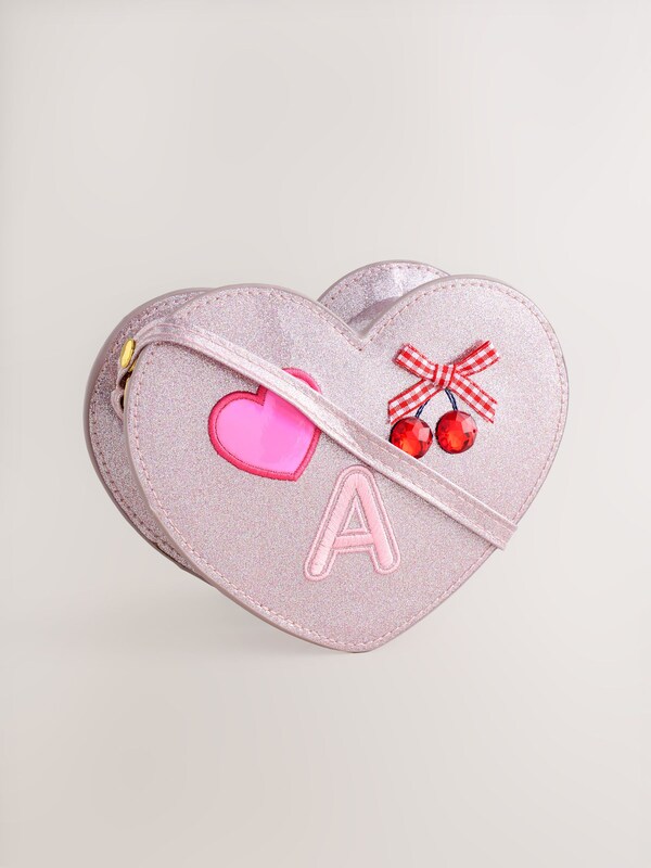Seraphine Pale Pink/ Metallic Gem Heart Initial Bag