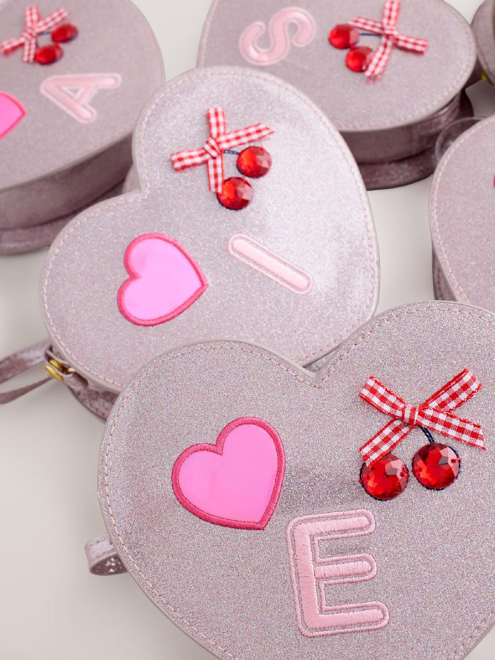 seraphine Pale Pink/ Metallic Gem Heart Initial Bag