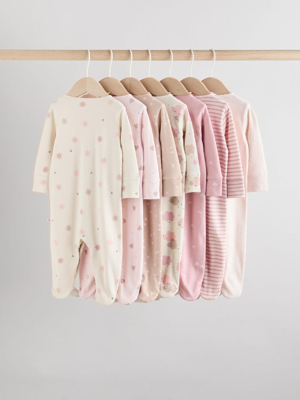 seraphine Pink 7 Pack Baby Sleepsuits (0mths-3yrs)