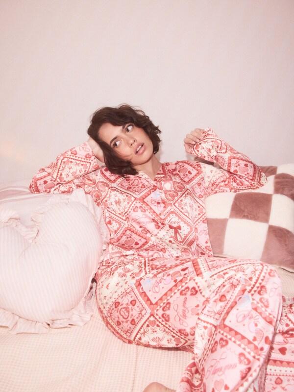 Seraphine Pink Bows Satin Button Through Pyjamas