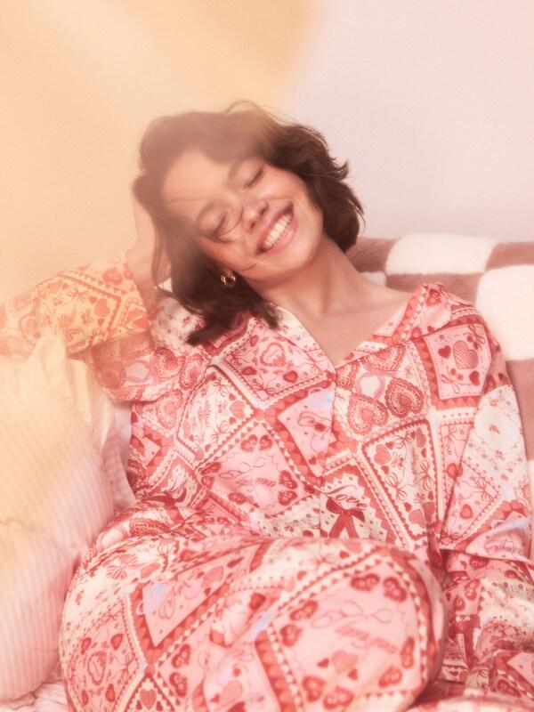 Seraphine Pink Bows Satin Button Through Pyjamas