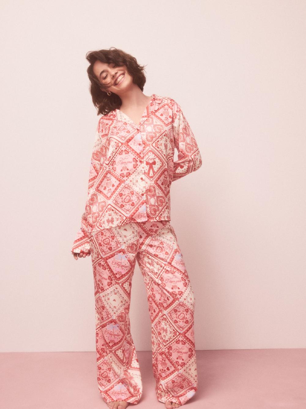 seraphine Pink Bows Satin Button Through Pyjamas