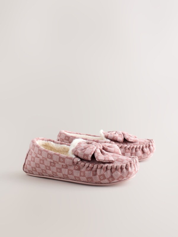 Seraphine Pink Check Heart Moccasin Slippers