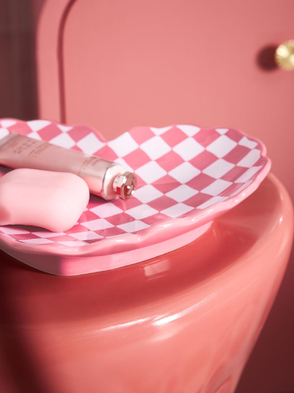 seraphine Pink Chequerboard Heart Storage Tray