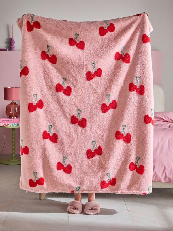 Seraphine Pink Cherries Borg Fleece Throw
