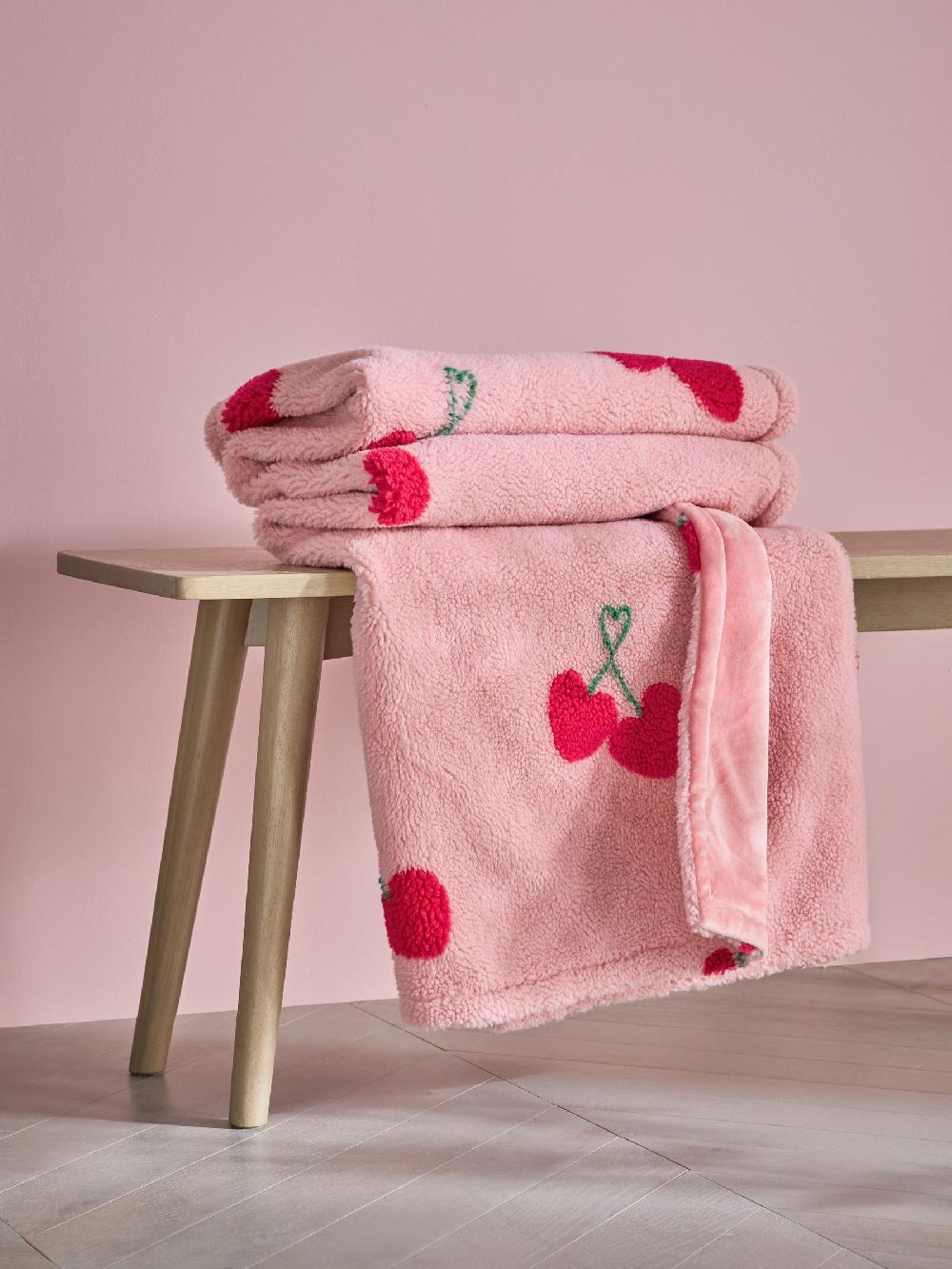 seraphine Pink Cherries Borg Fleece Throw