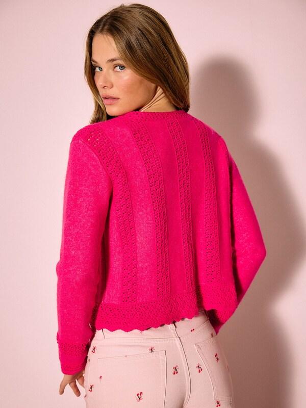 Seraphine Pink Crochet Tie Cardigan